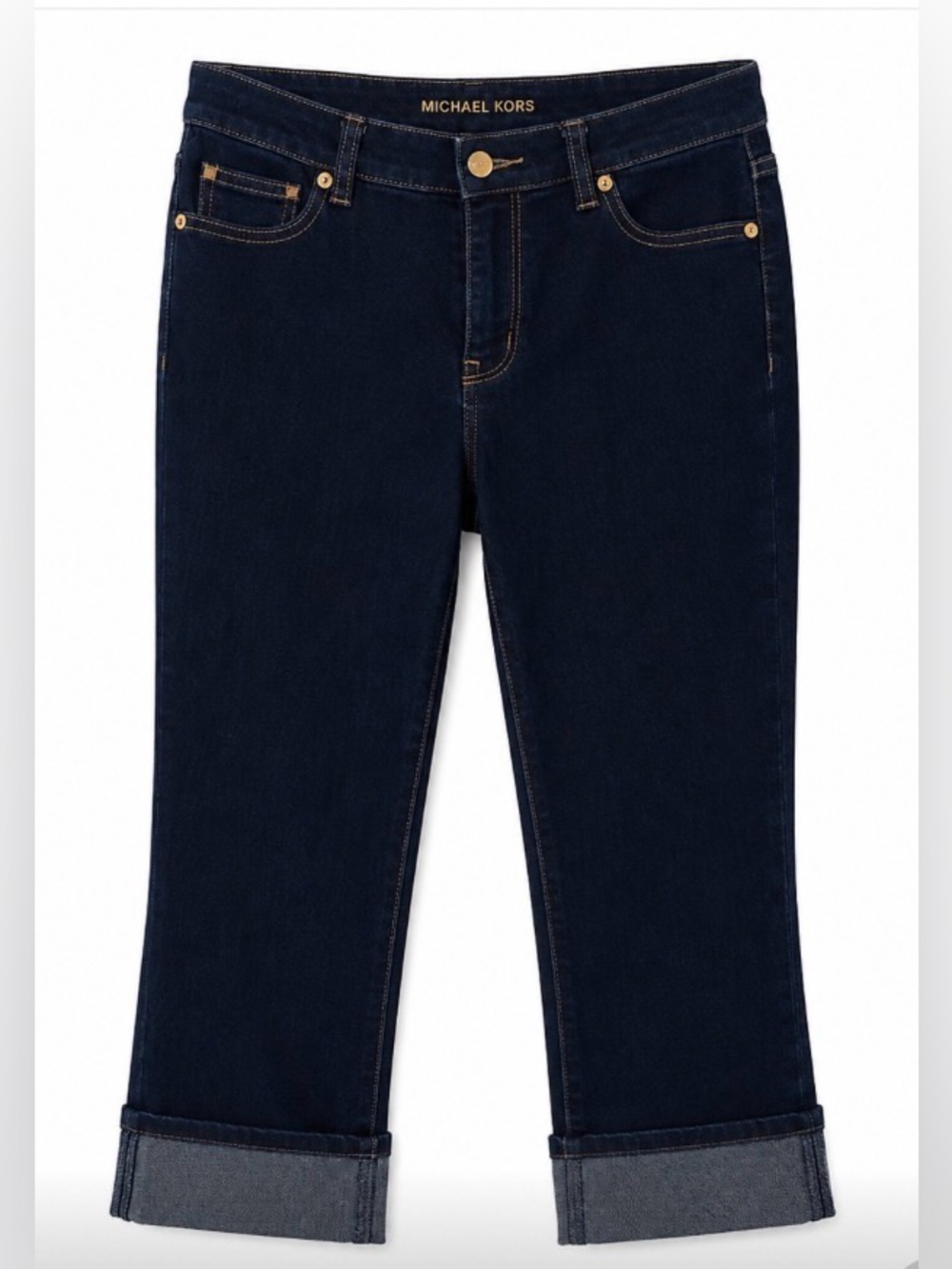 Michael Kors Navy Cropped Roll-Hem Jeans with Gold Hardware
